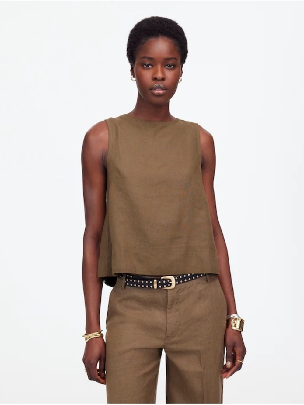 Madewell Sleeveless Olive Brown Linen Blend Top